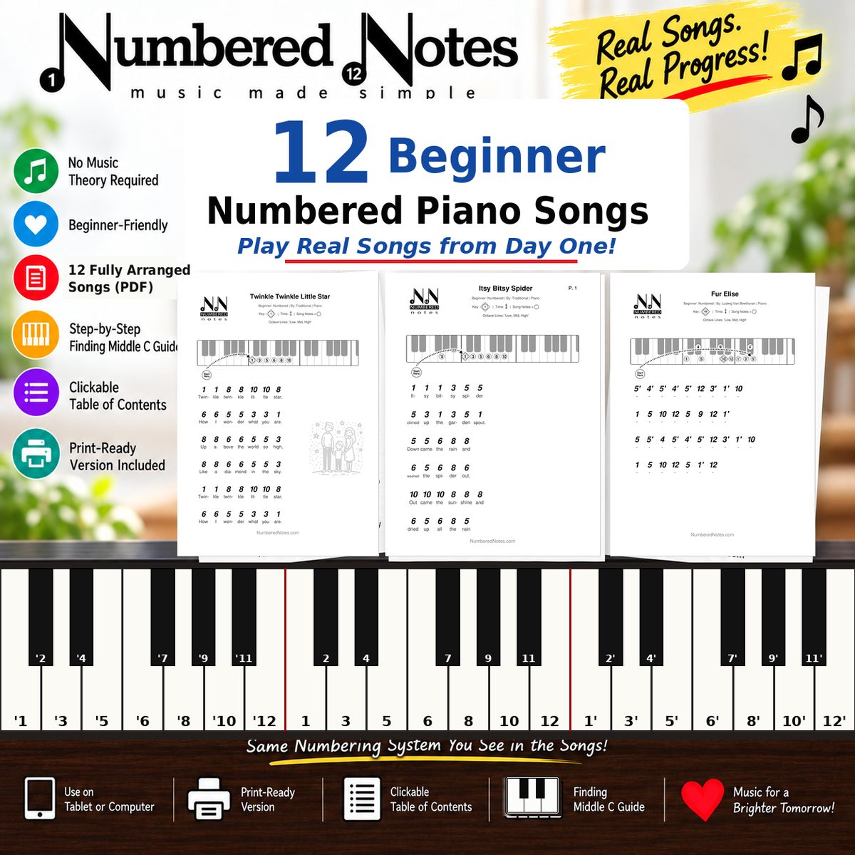 12 Beginner Numbered Piano Songs cover