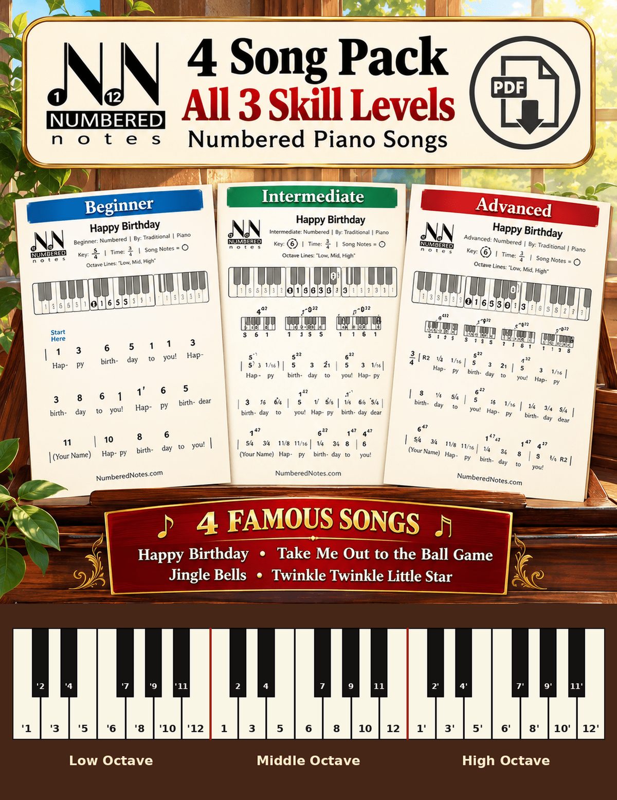 Free 4-song starter pack covers at all three levels