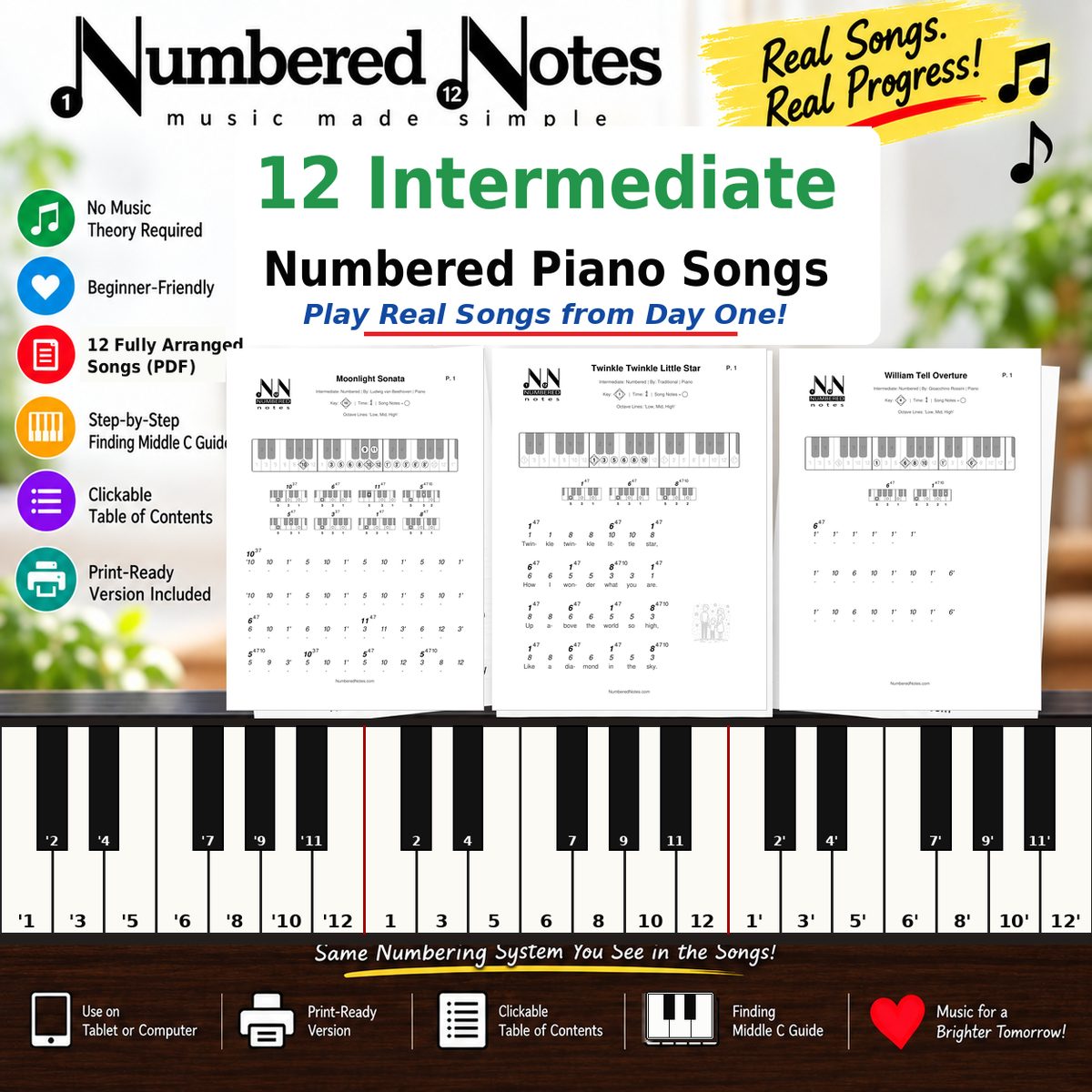 12 Intermediate Numbered Piano Songs cover